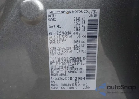 2018 Nissan Rogue Sl из США, поврежденный, VIN 5N1AT2MV4JC842994